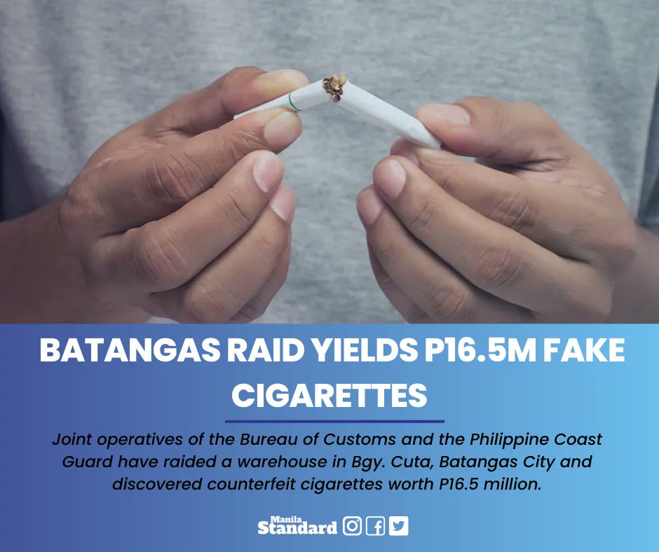 mnlstandardph's tweet photo. The seized cigarette carried the brands Two Moon, Carnival, New Orleans, Journey, B&P, and President.
#ManilaStandard #MSLGU #MSNews #Batangas #Calabarzon #FakeCigarette
READ MORE:
https://t.co/XUPjpoPguQ https://t.co/0GiIG6ezX2