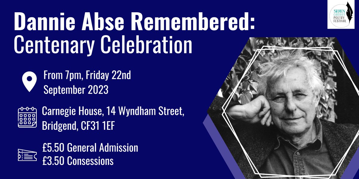 New event 📅 Dannie Abse Remembered ✒️ Join us on Friday 22nd September from 7pm at Carnegie House in Bridgend to celebrate the life & work of renowned author #DannieAbse on his centenary. Tickets £5.50 or £3.50 for concessions, available here eventbrite.co.uk/e/690783781887.