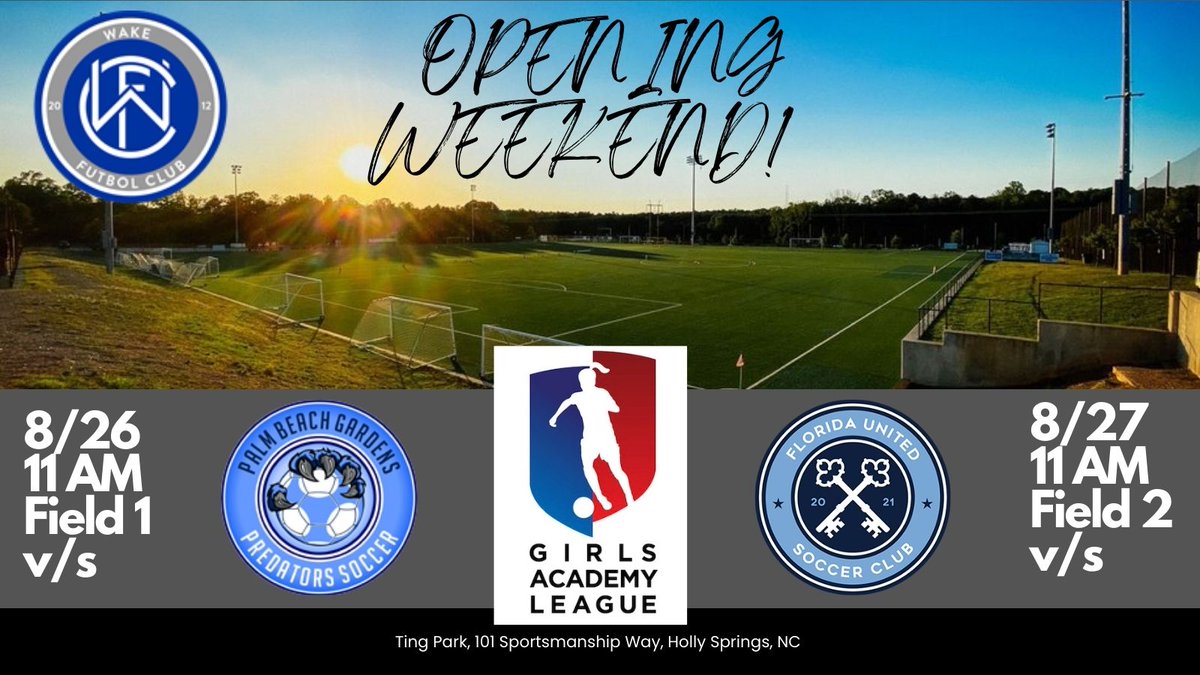@WakeFC2008GA at home v/s Palm Beach Gardens & Florida United to kick off the @GAcademyLeague season this weekend! @wakefutbol @ImCollegeSoccer @ImYouthSoccer #thewakefcway