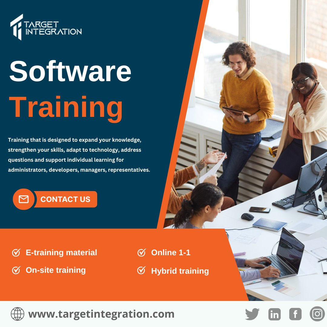 TargetInt's tweet image. Unlock Your Potential: Elevate Your Software Skills with Target Integration's Expert Training!
Visit website: targetintegration.com/service/crm-er…
#training #softwaretraining #softwareimplementation #erp #crm #erptraining #crmtraining