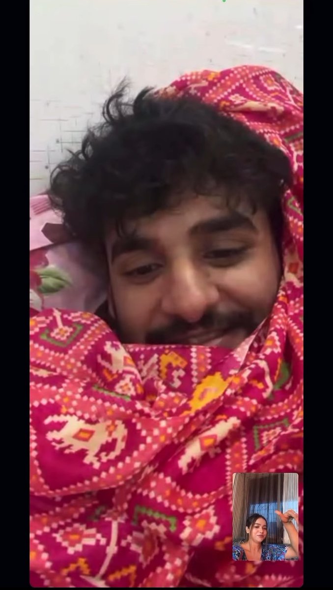 Pema_pov's tweet photo. Man oh man.. I melted here😭❤

He took her dupatta home &amp; was just chilling with it all over his face randomly... &amp; he kept asking her to come to delhi.. He's missing his girl so damn much <3
🥺🫶🩷

#Abhisha https://t.co/idUfd9J17z