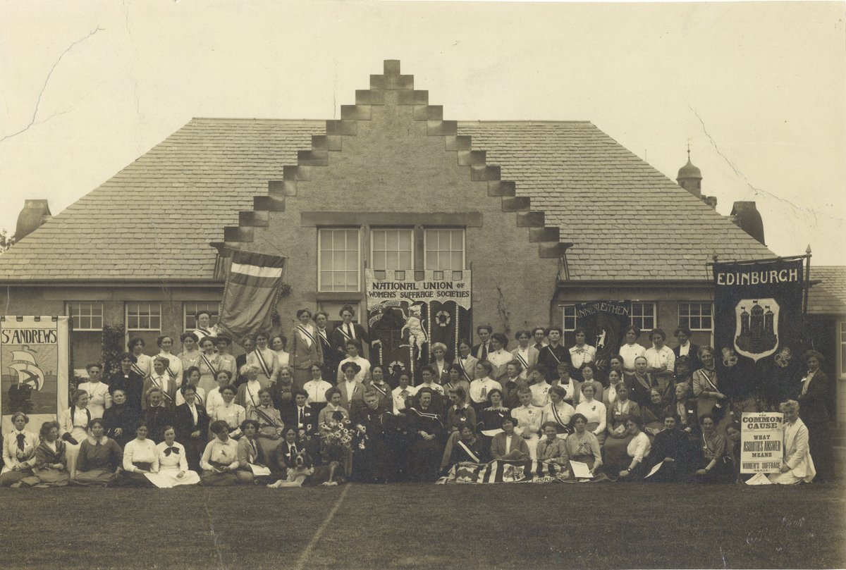 LSELibrary's tweet photo. Recognise anyone in this photo? It's of the Scottish National Union of Women's Suffrage Societies members in 1912. #NewlyDigitised to feature in a forthcoming book about Chrystal Macmillan. ๐ธ https://t.co/LSdPb1D9eX https://t.co/5y1oJFN5JY