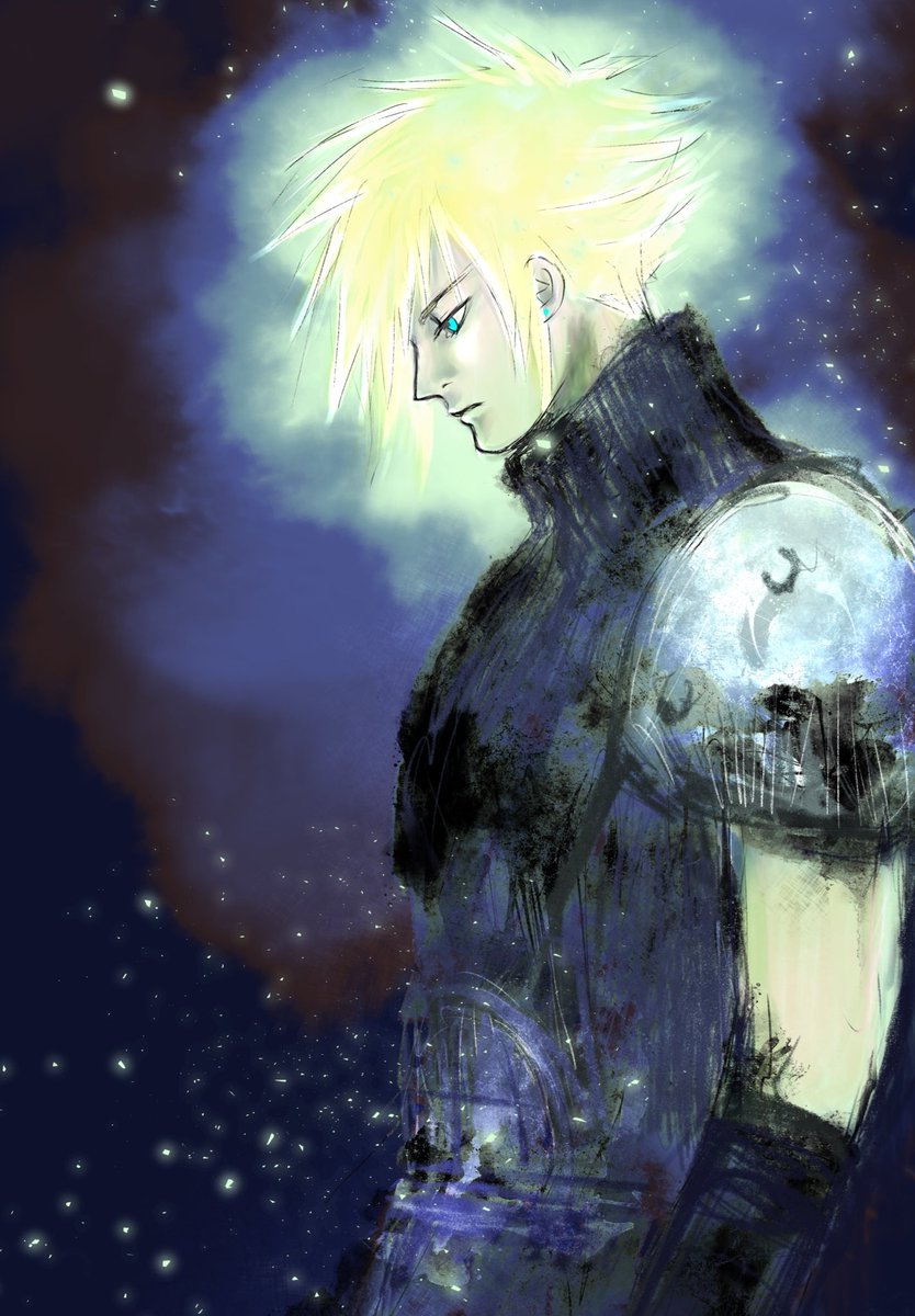 cloud strife 1boy solo blonde hair male focus armor shoulder armor spiked hair  illustration images