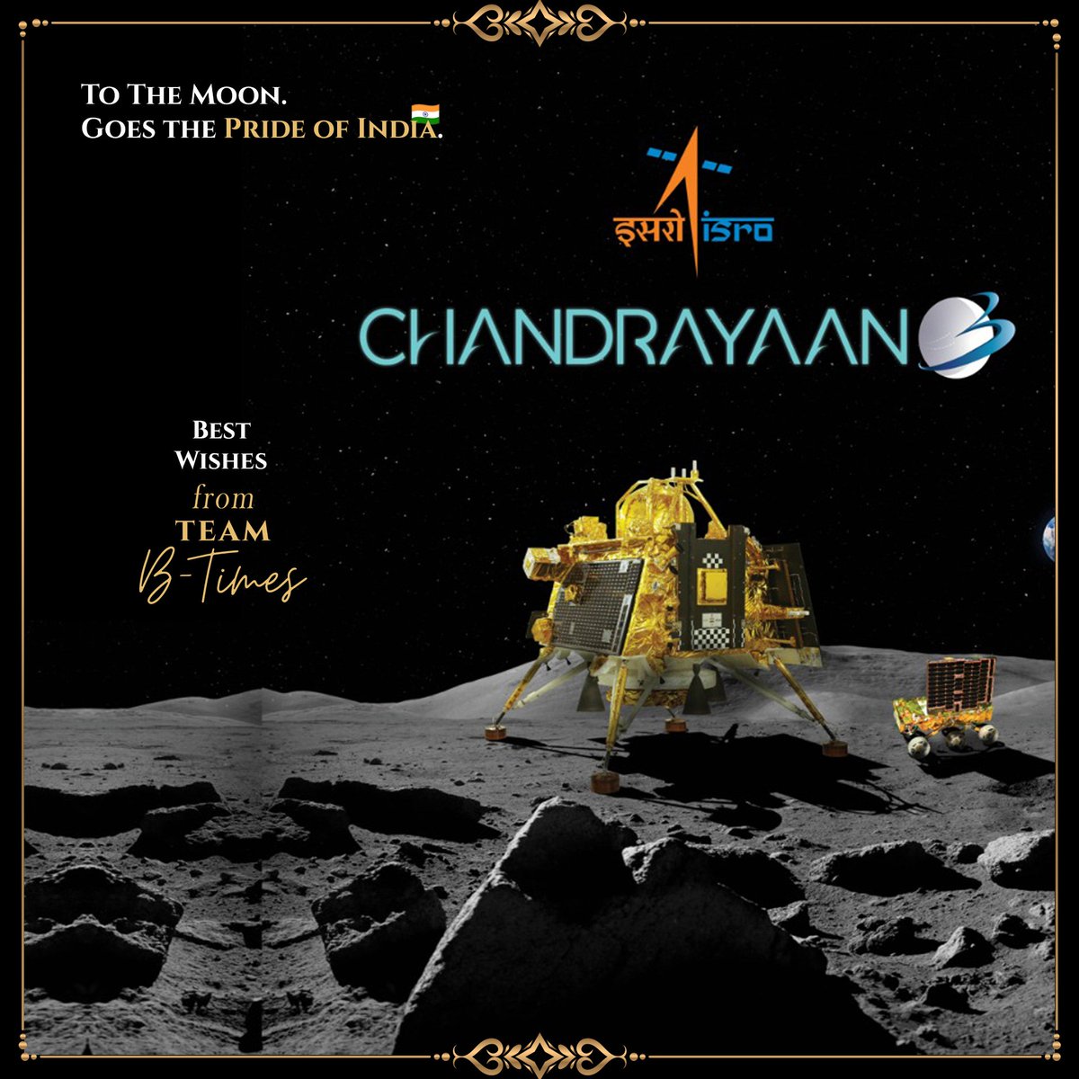 BiryaniTimes's tweet photo. Today, the 'Pride of India' Chandrayaan 3 will stamp it's first footprint on the surface of our beloved Moon.

Let us all witness the historic moment and cheer for our scientists and engineers 🙏🏼

Team #bTimes salutes  all our heroes at #ISRO for the   #Chandrayaan3Landing https://t.co/2PrxviCC92