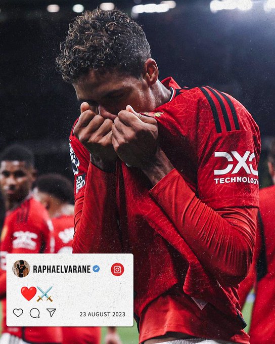 Raphael Varane posts this ❤️⚔️ on his Instagram.