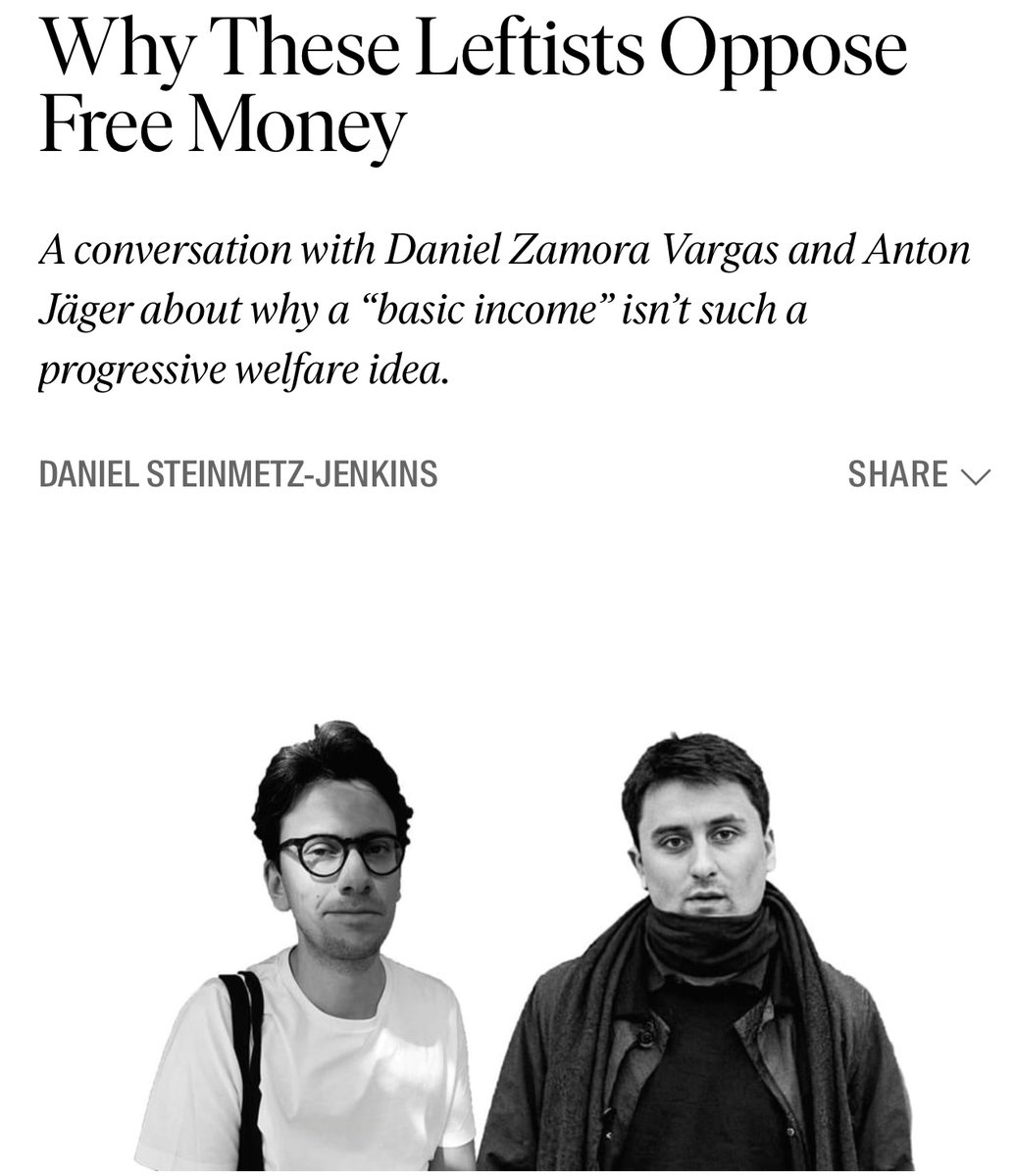 It was a pleasure to interview Daniel Zamora/@DanielZamoraV and Anton Jäger/@AntonJaegermm for The Nation regarding their new book: Welfare for Markets: A Global History of Basic Income: thenation.com/article/econom…