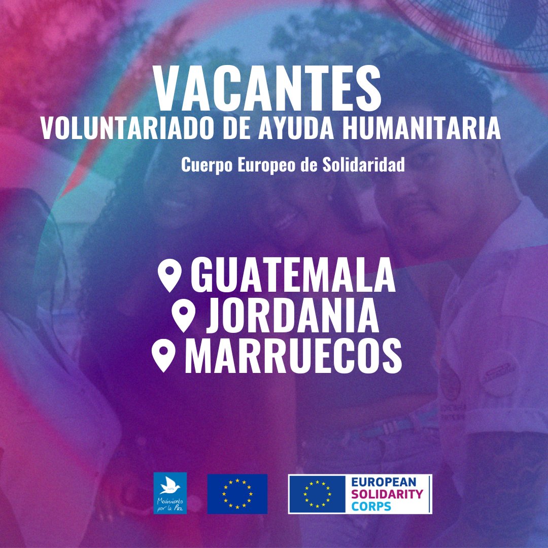 VolunInterMPDL's tweet photo. 📢 ¿Te apuntas? Voluntariado internacional en #Guatemala, #Marruecos o #Jordania con @MovimientoxlPaz

🔵 Vacantes abiertas del #CuerpoEuropeoDeSolidaridad para apoyo en tareas de comunicación 👉 https://t.co/KNLnB5j8g0

#EuropeanSolidarityCorps https://t.co/TnKGO9W3mK