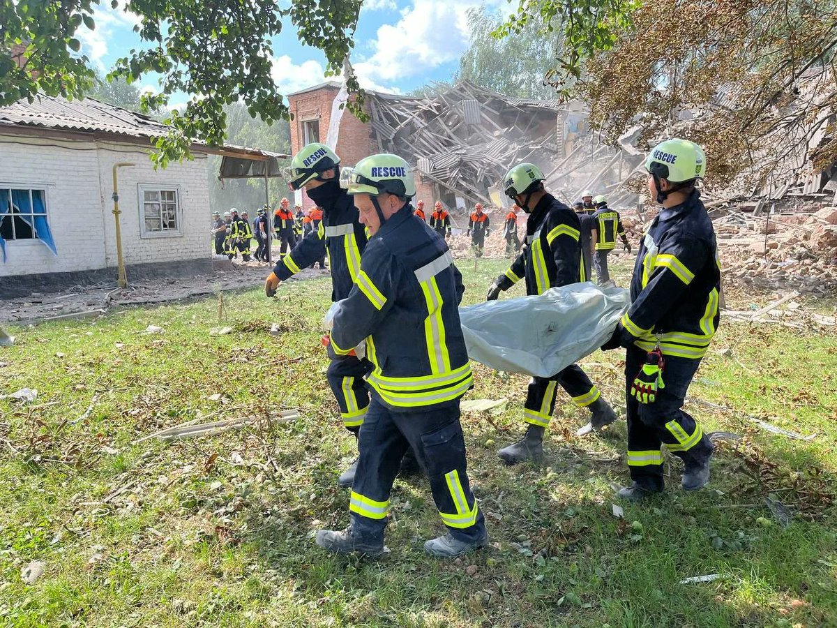 AKurkov's tweet photo. Everyday another towns or cities attacked. This morning at 10-25 am russian drone destroyed school in Romny, Sumy region. There were only teachers inside preparing classrooms for 1st of September. Now kids of this school have nowhere to go, their teachers are killed. https://t.co/nCcvtScHYo