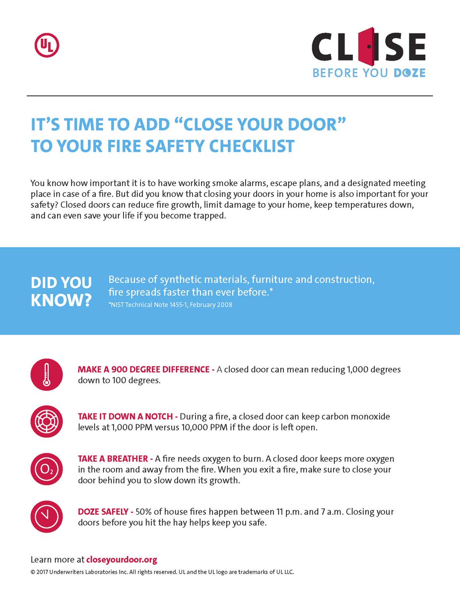 Closing your bedroom door when you sleep is one of the simplest ways to protect yourself from a fire at night -- when almost half of fire deaths occur. #CloseBeforeYouDoze to reduce heat, #CarbonMonoxide, and fire spread in the room where you sleep: ow.ly/Qw4H50PAlZL