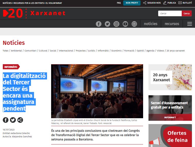 💻 "La digitalització del Tercer Sector és encara una assignatura pendent"

✍️ <a href="/xarxanetorg/">Xarxanet Actualitat</a> recull les principals conclusions del Congrés de Trasnformació Digital en aquesta notícia! 
 
👀 Llegeix-la ➡ bit.ly/44AYFEP 

#TD3S