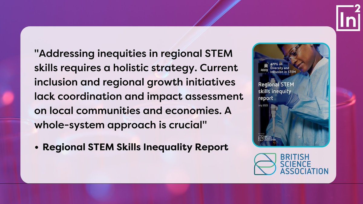 in2scienceUK's tweet image. We&apos;re proud to have contributed evidence to the @BritSciAssoc diversity and inclusion report on focusing on regional STEM skills inequalities. bit.ly/3K4P5Sq 
#STEMdevelopment. #Inclusion