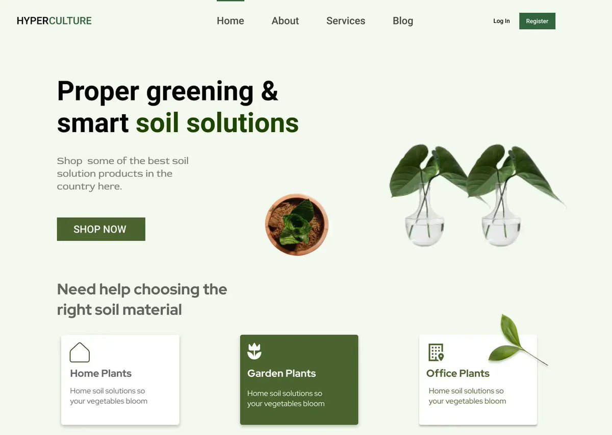 Hello Design community, 
This is a website header design for an agriculture  company  providing greening and smart soil solutions.

#UIDesign #UXDesign #UserExperience #UserInterface #DesignThinking #UXResearch #UIUX #InteractionDesign #UserCenteredDesign #DigitalDesign #Product