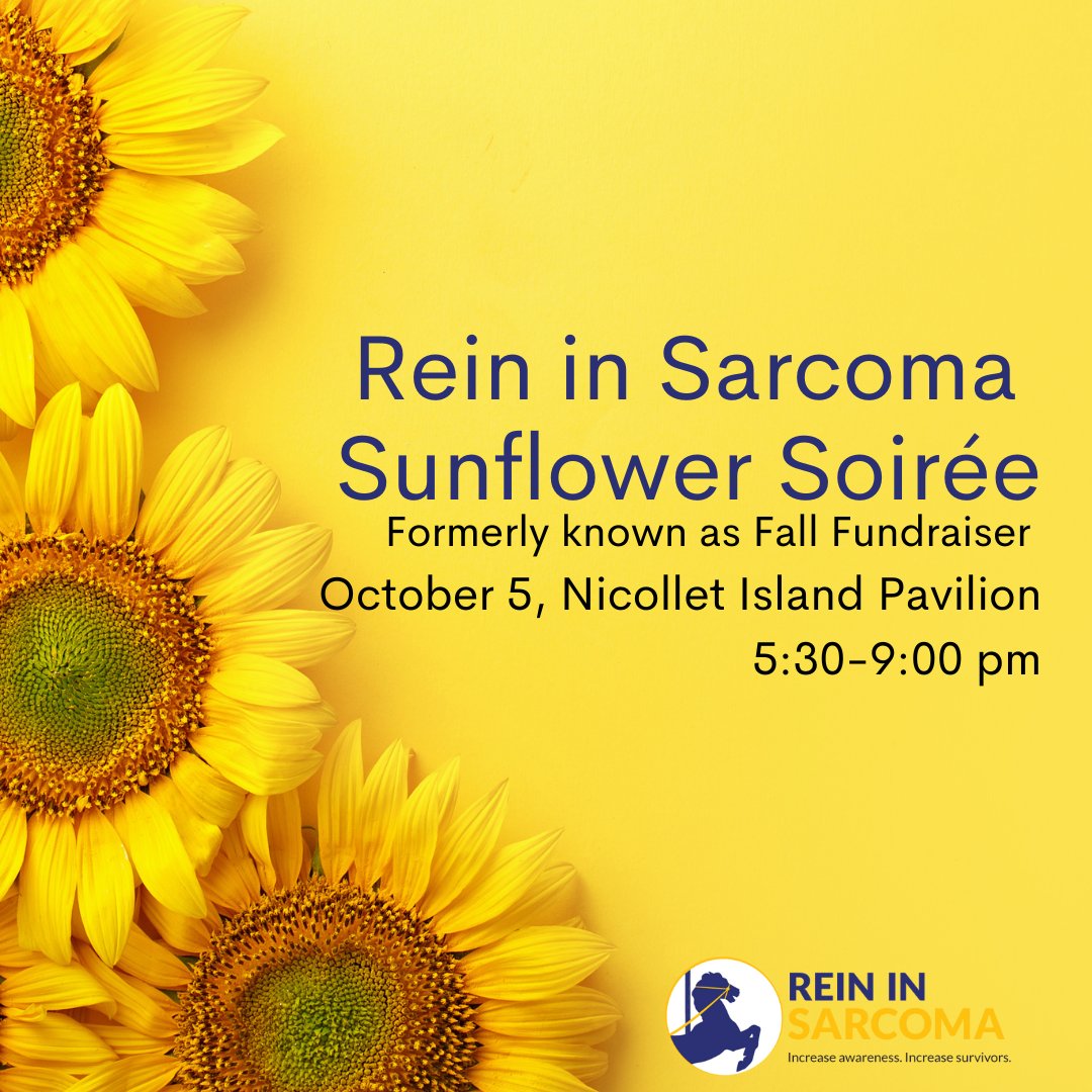 reininsarcoma's tweet photo. Help sarcoma patients...Join us at Nicollet Island Pavilion on Oct 5 for our largest fundraiser! Proceeds from the evening support our continued efforts to raise awareness & support survivors.
Info: https://t.co/YDImRdzEaE
#reininsarcoma
#sunflowersoiree
#fundraiserforsarcoma https://t.co/tztWrT1kC3