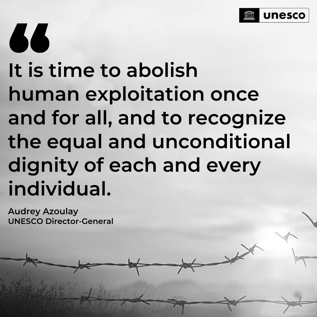 Racism is the wound left by slavery on our societies.

Let the memory & history be forces for dialogue, tolerance & mutual understanding.

August 23 is International Day for the Remembrance of the Slave Trade & its Abolitions ✊🏿✊🏾✊🏽✊🏼✊🏻✊

on.unesco.org/2z9FPYr #RememberSlavery