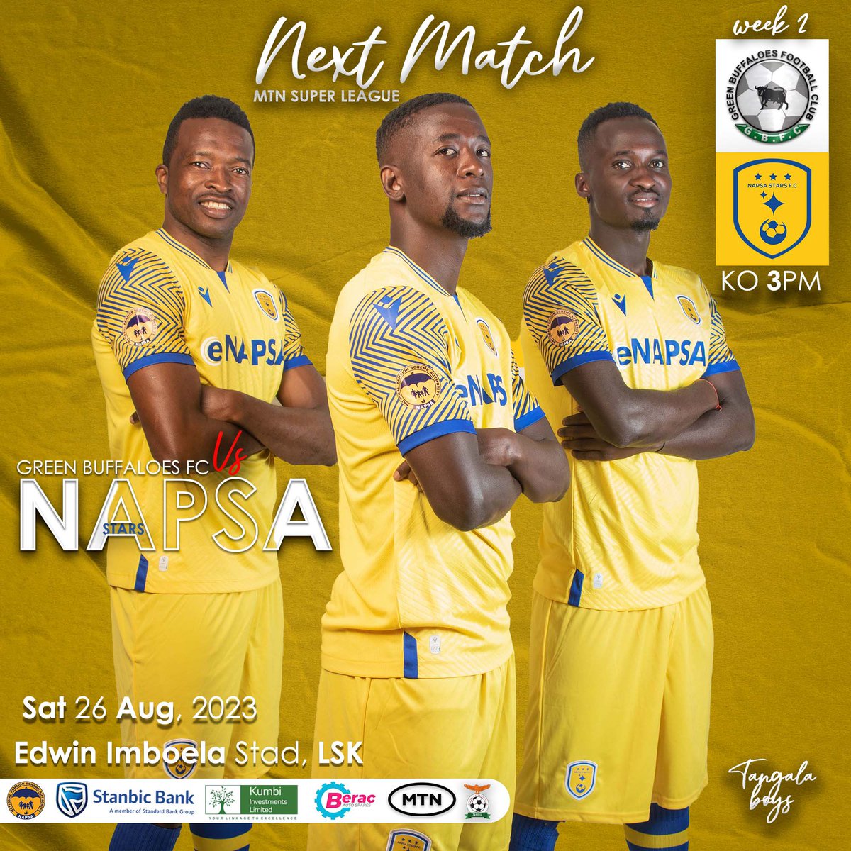 napsastars_fc's tweet photo. Local Derby!!
‼️𝐍𝐄𝐗𝐓 𝐌𝐀𝐓𝐂𝐇
🏆 #MTNSuperLeague
#Week2
⚽️ Green Buffaloes FC vs 𝐍𝐀𝐏𝐒𝐀 𝐒𝐭𝐚𝐫𝐬 𝐅𝐨𝐨𝐭𝐛𝐚𝐥𝐥 𝐂𝐥𝐮𝐛
📆 Saturday, 26 Aug 2023
🏟 Edwin Imboela Stadium, Lsk
🕢 15h00
#Week2
#WeArePensioners https://t.co/C9i7JCQt49