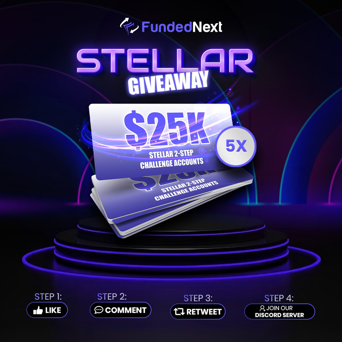 FundedNext's tweet image. Discord  X Twitter Giveaway

Win 5 x 25K Stellar 2-Step Challenge Accounts!!!

Simply,

1. Like
3. Retweet
4. Join FundedNext Discord: discord.gg/fundednext-945…
