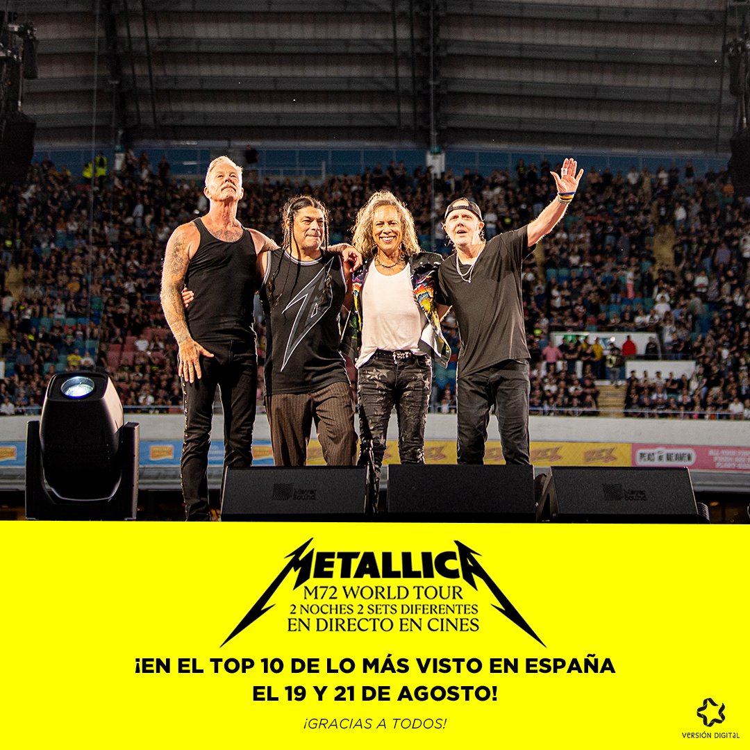 🎸La legendaria gira "Metallica M72 World Tour" ha causado sensación en España, conquistando las taquillas en los días 19 y 21 de agosto.🤘

Estamos emocionados de anunciar que este épico tour se ha asegurado un destacado puesto como el noveno contenido más visto.

¡Gracias!✨