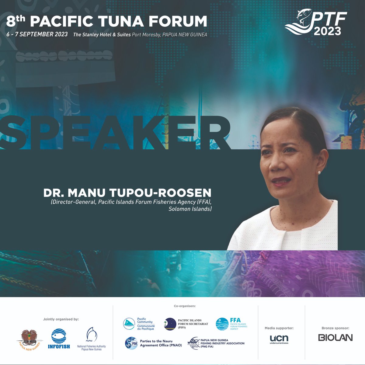 myinfofish's tweet photo. We are happy to introduce Dr Manumatavai Tupou-Roosen (Director General, Pacific Islands Forum Fisheries Agency (FFA), Solomon Islands)
Don't miss this opportunity! REGISTER NOW at https://t.co/ErxL8nyeIr.
#InfoFish
#tuna
#PTF2023
#PacificTunaForum
#infofishevents2023 https://t.co/nwP1Lhbuxh
