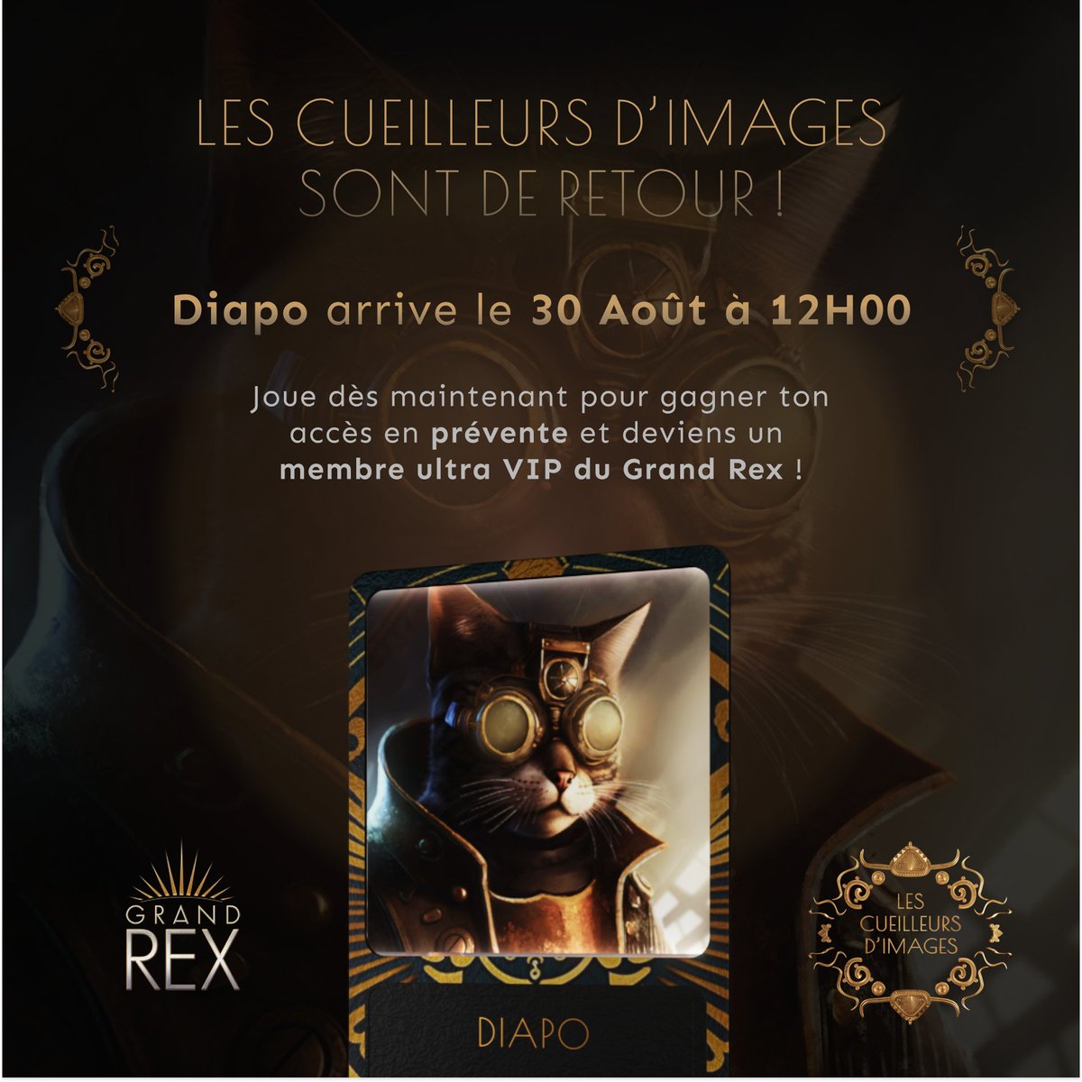 📸💫 Collectionnez les Cueilleurs d'images et bénéficiez d'un statut VIP illimité au @LeGrandRex ! Diapo arrive le 30 Août à 12h mais jouez dès maintenant pour accéder à la prévente du 29 Août !  tailor.community/paths/diapo-jo… Plus d'infos ici ➡️ legrandrex.tailor.community