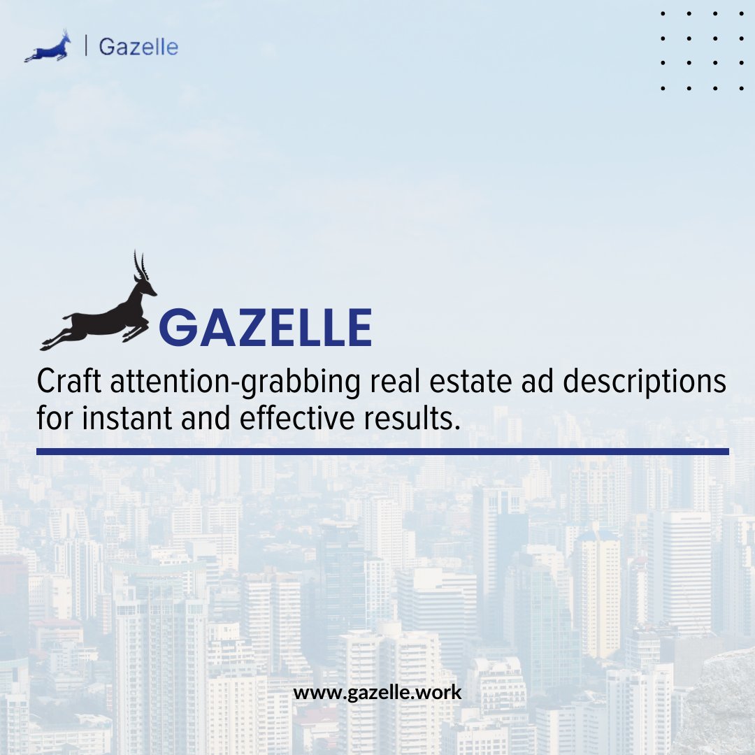 Gazelle_Work's tweet photo. Say goodbye to listing description hassles! Let @gazelle.work craft perfect ads for you. Sign up for 2 free custom ads integrated with your system. Unleash the power of Gazelle today! 🚀 #AItech #ProptechInnovation #RealEstate #GazelleWork https://t.co/a1MYff1wLi