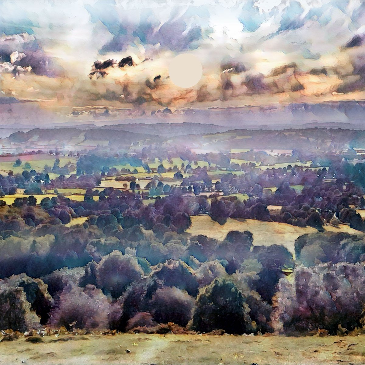 RuthMcDonald1's tweet photo. Wait for it - Here is another high viewpoint - love the mist the layering and change of scale and the dreamy outlook #highview #fields #viewpoint #clouds #misty #lateaugust #art #artwork #artists #artistsupport https://t.co/ds0IjOB9x7