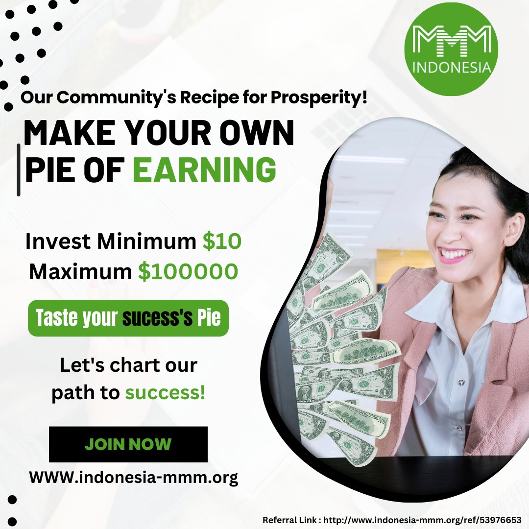 HelpingMavro's tweet photo. 💥💥Our Community's Recipe for Prosperity!💥💥
🤑🤳Make your own Pie of Earning 
Invest Minimum $10🤑🤳
Maximum $100000
Taste your sucess's Pie 
Let's chart our path to success!👈
https://t.co/IyvSFIvgz2
Referral Link : https://t.co/O56TQnLQAK

#GoalAchievement
#RewardsProgram https://t.co/WKJqMMRDqI