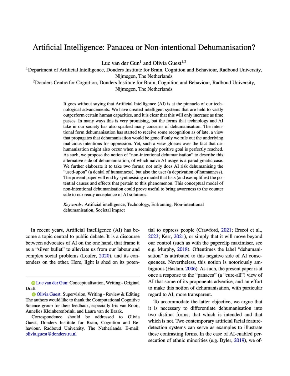 BDehbozorgi83's tweet image. AI risks progress for some over progress for all. Let's thoughtfully shape tech to uplift our shared humanity. 
#AI #dehumanization #marginalization

Credit: Profs. Drs. @o_guest &amp;amp; @IrisVanRooij, @CCS_donders.