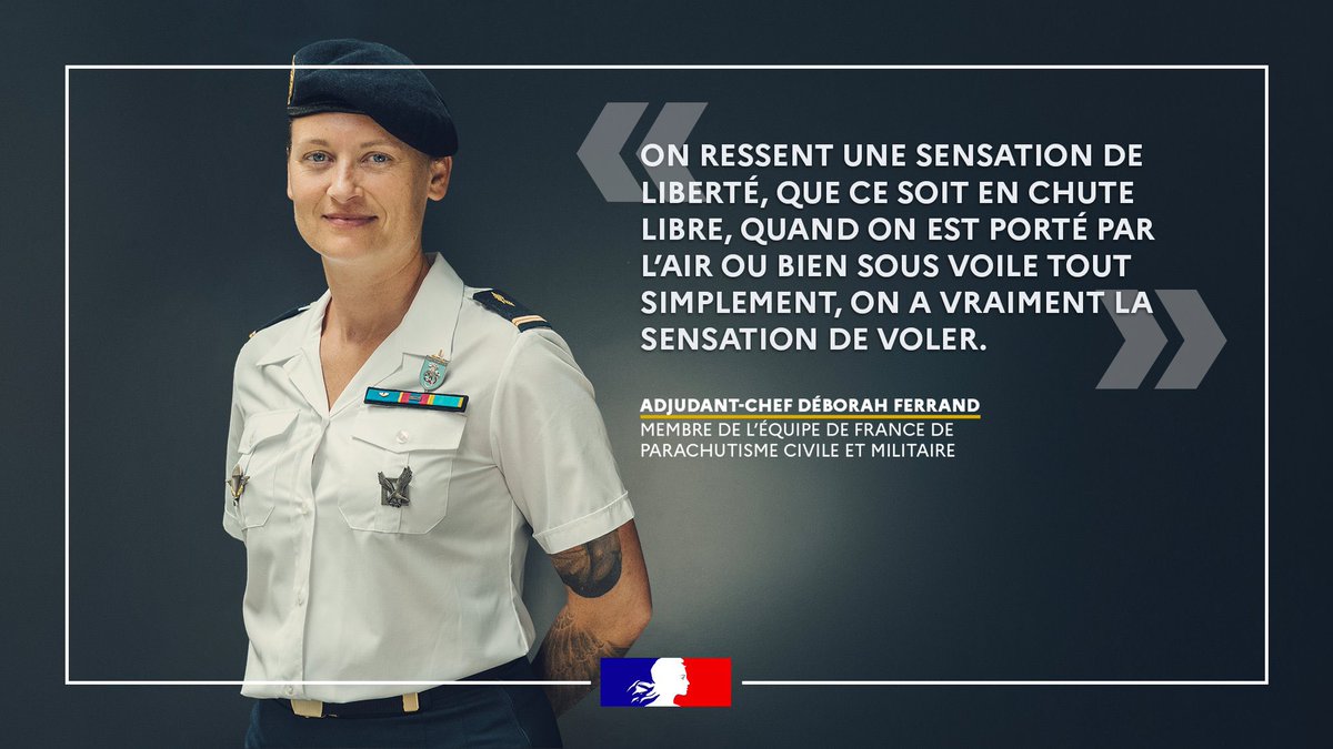 Armees_Gouv's tweet photo. 🎙️Elle est la femme aux 10 000 sauts. L’adjudant-chef @DeborahFrd incarne la définition du mot "championne". Sportive de haut niveau de la défense, membre de l’équipe de France de parachutisme civile et militaire, elle est l'invitée du #Defcast.
https://t.co/f3QpjNsfeu https://t.co/T0XZ9oyQGv