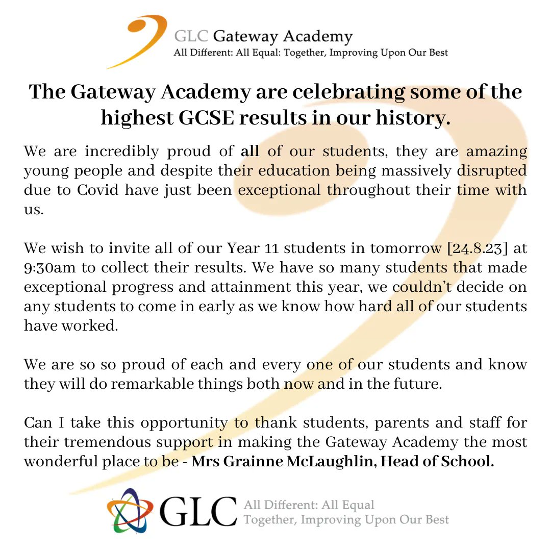 #glctrust #alldifferentallequal #GCSEresults @TheGatewayAcad