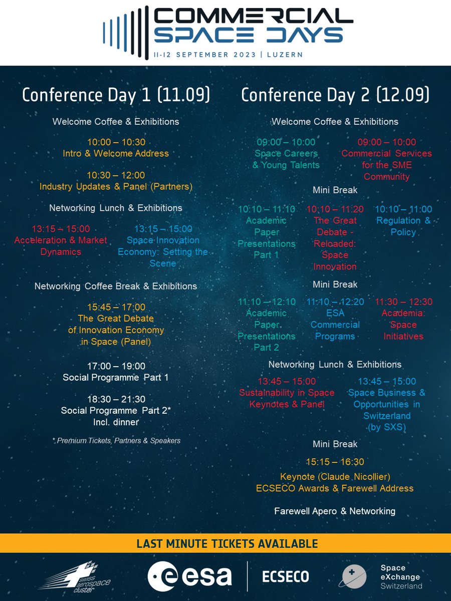 The Commercial Space Days will start in only 20 days from now! Have you already checked the programme? We look forward to meeting you there! If you want to join the event, you can still get one of the few last-minute passes left. The ECSECO membership discount applies.