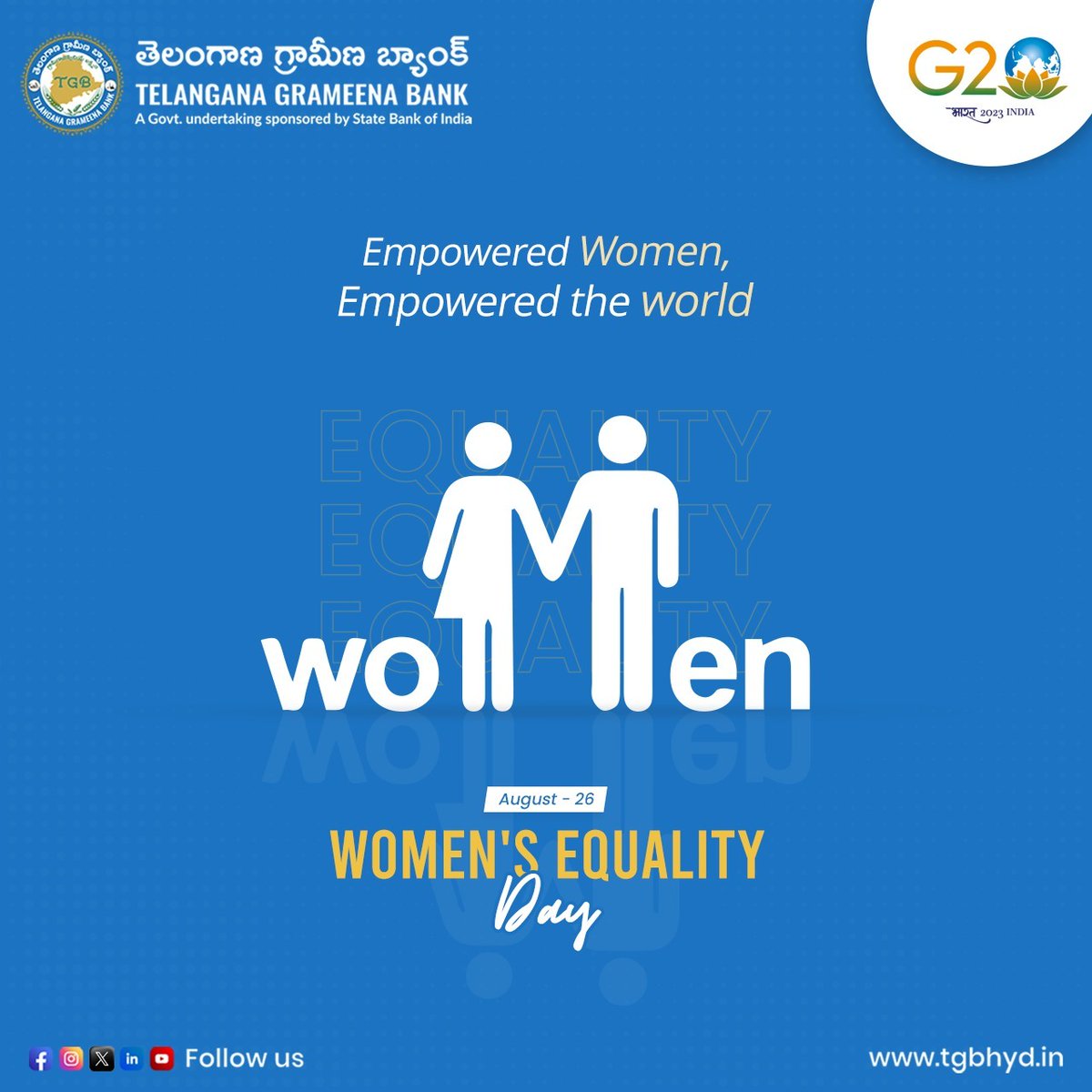 Embrace Equity is the theme for Women's Equality Day 2023.

#EmbraceEquity #genderequality #GenderEqualityNow #sbi #SBI #tgbcares #tgbtalks #G20India2023