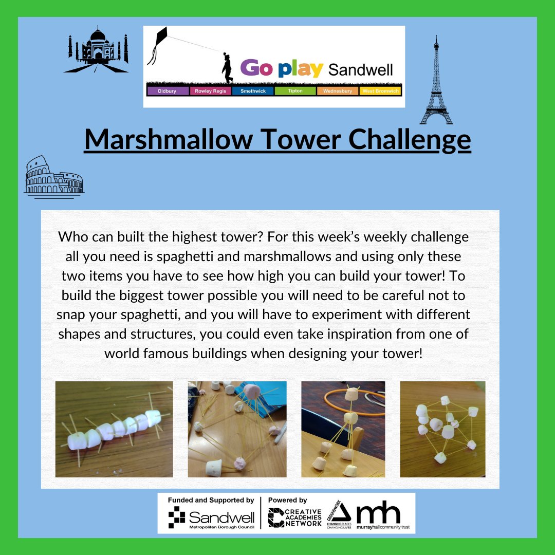 Have a go at this week's challenge, the marshmallow tower challenge.

#gpschallenge
#goplaysandwell
#activitiesforkids
#playathome