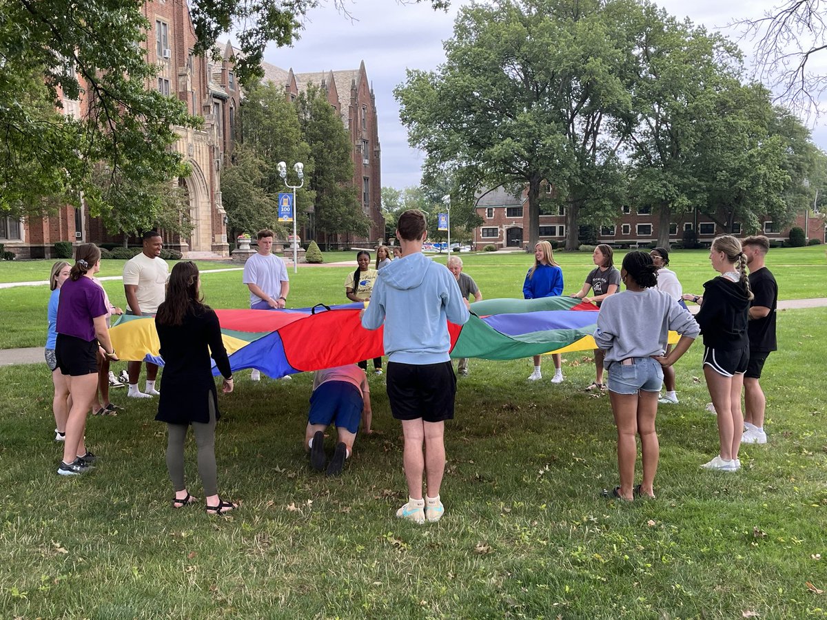 QCSGill's tweet photo. When you bring the parachute out for an activity you can’t stop from smiling.  @NotreDameOhio https://t.co/ibko9qeC5p