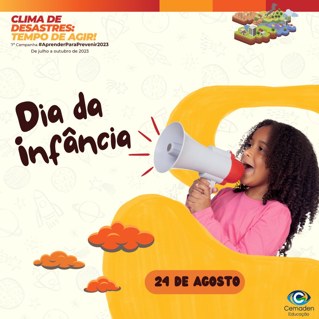 cemadeneducacao's tweet photo. 👧💬Crianças são vozes por um planeta seguro. Na Campanha #AprenderParaPrevenir do CEMADEN Educação, cultivamos o saber desde a infância, processo que transforma indivíduos em cidadãos ambientalmente responsáveis e resilientes.
#DiaDaInfância #ClimaDesastres #TempoDeAgir https://t.co/Z7sRrCgKsz