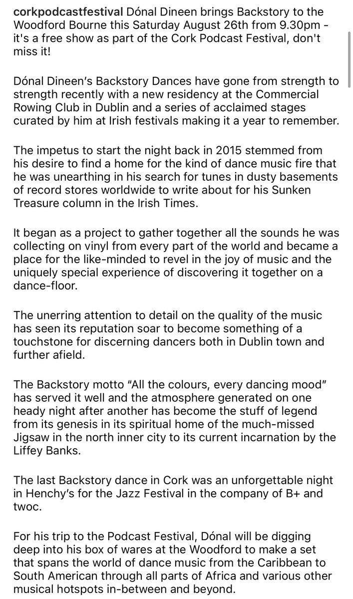 Every festival needs a dancefloor 🕺🏻 We bring to you Backstory with Dónal Dineen this Saturday at The Woodford Bourne, Cork ~ free entry, come and enjoy 💛 <a href="/dineensparish/">DonalDineen Radio - Make Me An Island</a>
