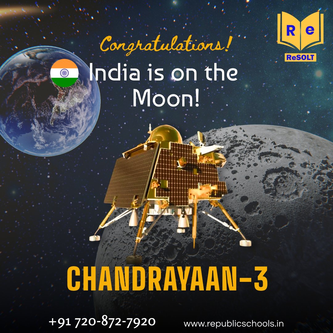India has again created a history! Successfully soft-landed CHANDRAYAAN-3 on the moon's surface. 
#Chandrayaan_3 #ISRO #chandrayaan3mission #MoonLanding #MoonMission #MoonLanding #lunarmission2023 #ISROAchievements #ExploringTheMoon
#IndianSpaceProgram #SpaceResearch