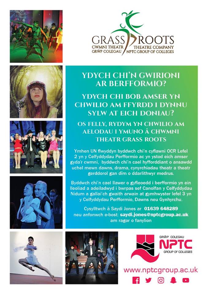 Grass Roots Theatre Company are looking for new members for 2023/24.  Join the OCR Level 2 Diploma in Performing Arts at NPTC Group, Neath College. You need 2 GCSE's (A-C) to apply.
nptcgroup.ac.uk/courses/ocr-le……
<a href="/NPTCGroup/">Grŵp Colegau NPTC Group of Colleges</a>
<a href="/NPTC_Creative/">NPTC_CreativeArts</a>
<a href="/nptc/">Nice People Theatre</a>