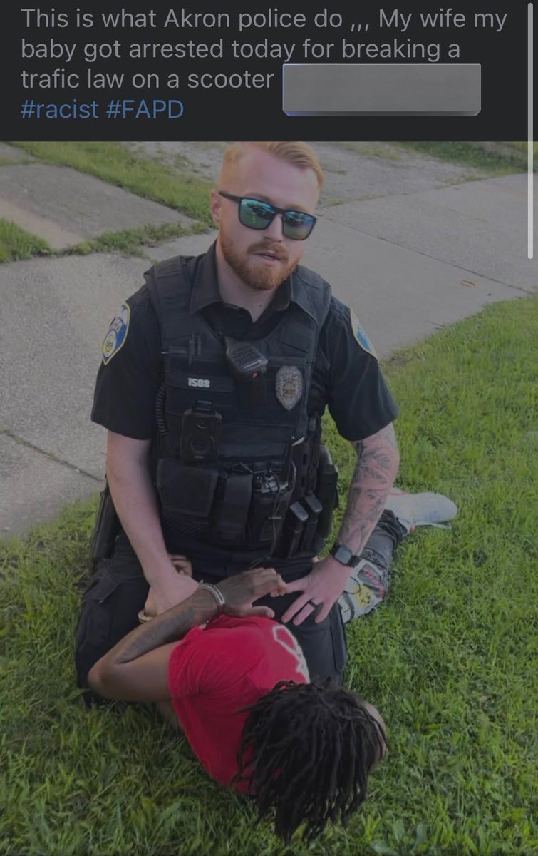 Akron Pig # 1508 Logan Marcum smugly brutalizing this woman for riding on a fuckin scooter #FuckAPD #Akron get these pigs off our streets