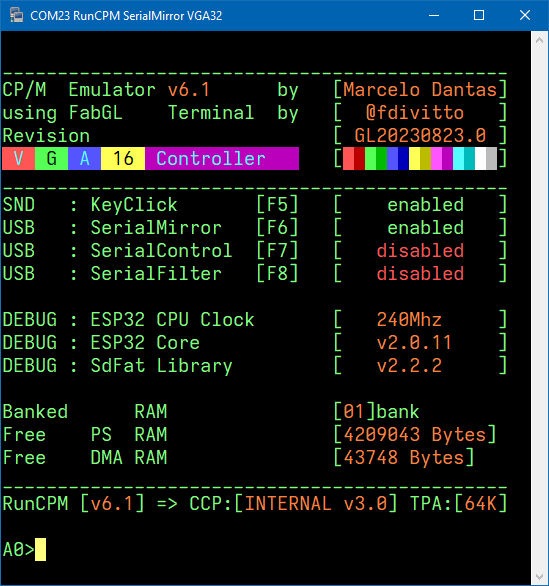 guidol70's tweet photo. #RunCPM #VGA32 with #PSRAM #MemAlloc Support
Thanks to Ian Schofield ;) https://t.co/dXdYSW1LB0