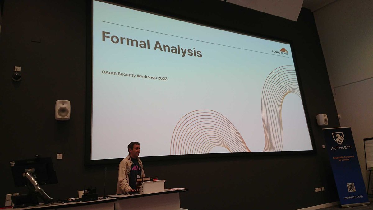 Invited Talk "Formal Analysis" by Jonathan Hoyland, researcher at Cloudflare, on the second day of OAuth Security Workshop 2023. #osw8