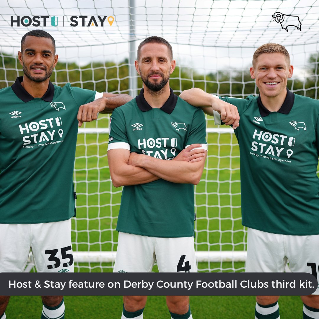 Last but not least... The third and final Derby County Football Club Kit featuring our Host & Stay logo👏 We absolutely love these kits! What are your thoughts? @dcfcofficial #dcfc #dcfcfans #kitreveal #hostandstay #partnership