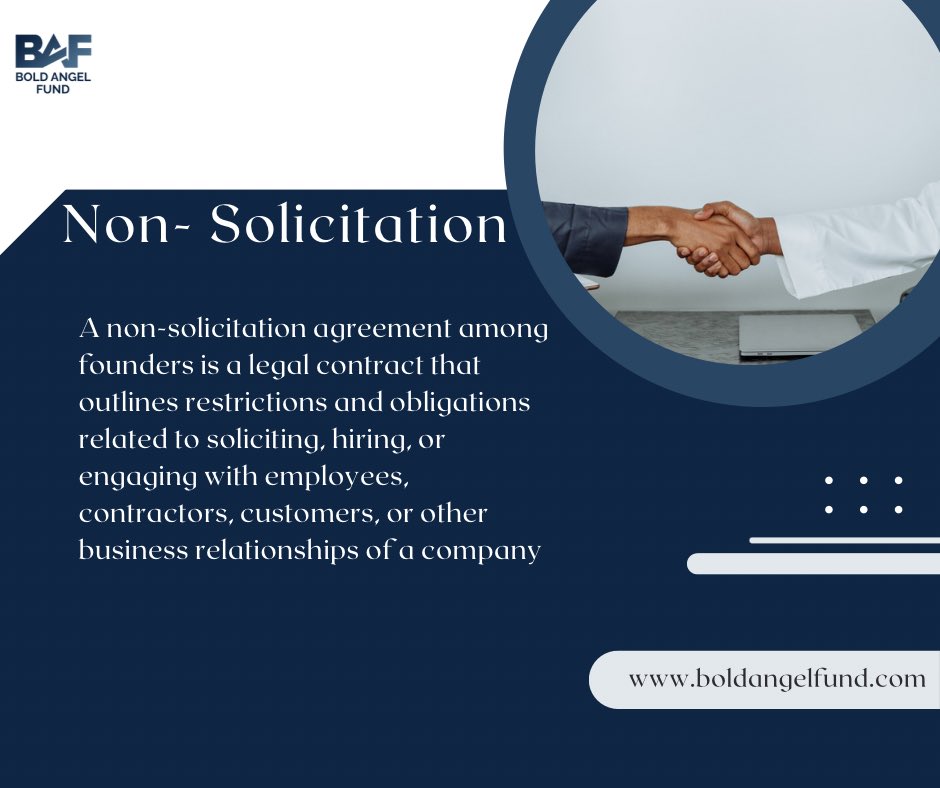 BoldFund's tweet photo. This type of agreement is commonly used among founders of a startup or a new business venture. The purpose is to prevent founders from directly or indirectly recruiting or enticing individuals or entities associated with the business terminate their relationship with the company. https://t.co/BP1thUcGva