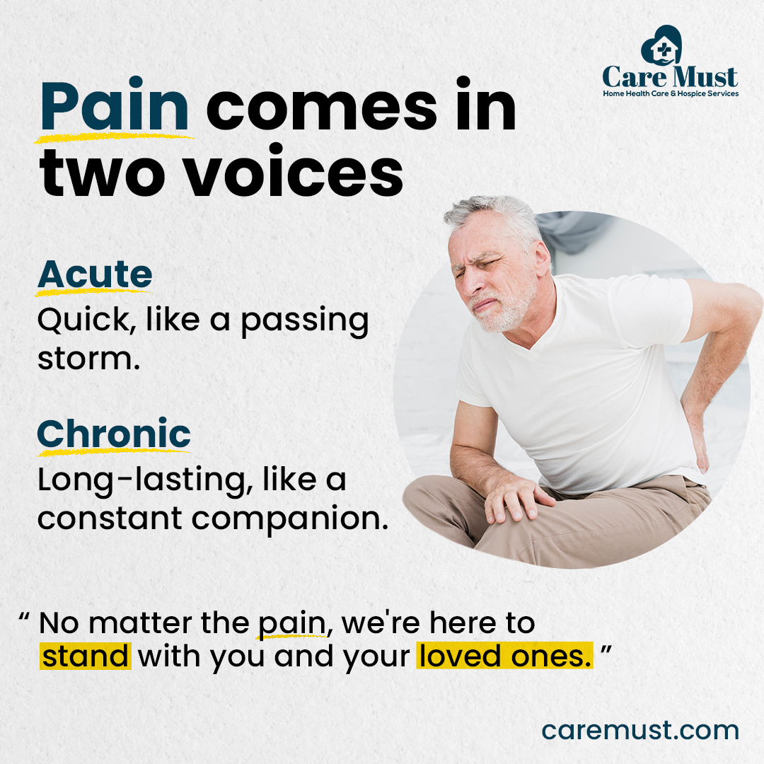 CareMusthealth's tweet photo. No matter how intense the pain, whether it's the fleeting storm of acute agony or the enduring presence of chronic discomfort.
Please know that we're here to stand by your side.
#hospice #rehab #SanJose #caregiving #caremust #painful https://t.co/UM3aQE096d