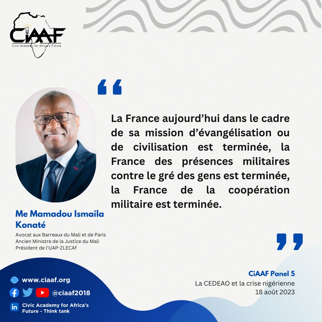 Ciaaf2018's tweet photo. Peut-on parler d’Afrique francophone sans mentionner la France ? Quelles sont vos réflexions sur le rapport entre la France et les pays francophones en Afrique ?
Lors de notre conversation sur le #CiAAFPanel 5, notre invité Me @vieuxmko a déclaré ⤵️
#wasexo https://t.co/iRY3d9F6Kq