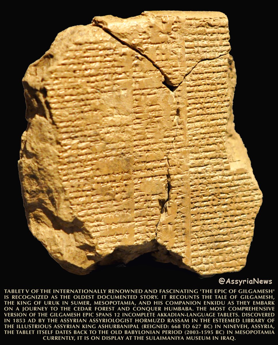 TodayAssyria's tweet photo. #EpicofGilgamesh' is the oldest documented story.
#kingofuruk #uruk #babylonian #cuneiform #akkadian #hormuzdrassam #ninevehlibrary #ashurbanipalslibrary #assyrian #assur #nineveh #mesopotamia #archaeology #history #sennacherib #ancienthistory #art #assyrianews #Iraqmuseum https://t.co/JEMyaFGQPk