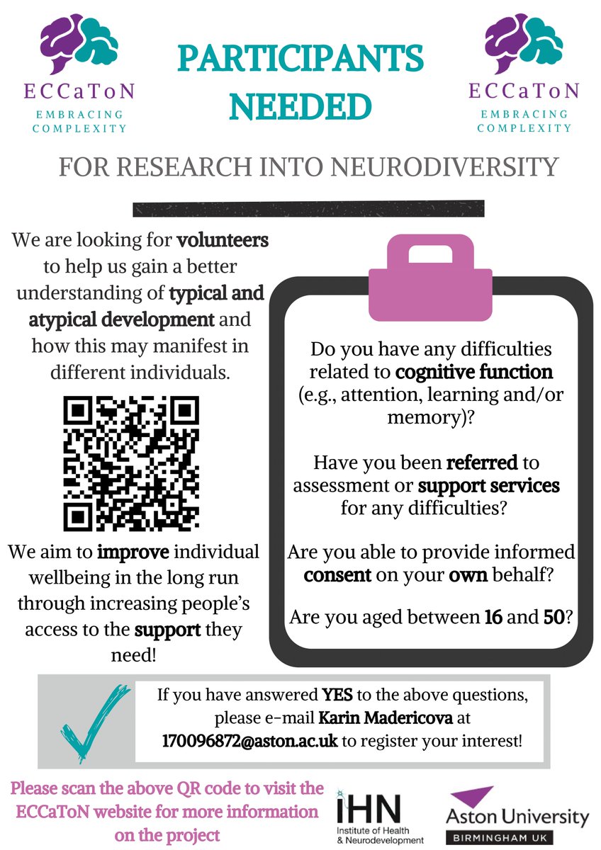 EmbraceComplex's tweet photo. Have you been referred for an assessment or support services for suspected or previously diagnosed developmental conditions and are aged 16-50?

You are invited to take part in a study conducted by @MadericovaK, a PhD researcher at Aston University (Birmingham). https://t.co/MR78xywF7j