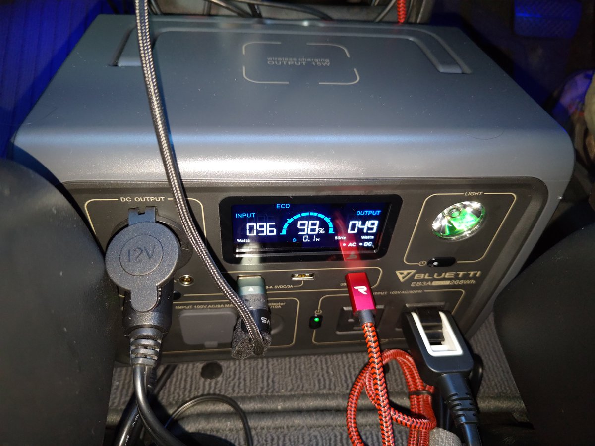 nyaomic's tweet photo. ポタ電、電気の質はとても良いのだけど常時車載で使うにはACC電源連動が出来ないから毎回AC･DCのスイッチ操作しないといけないのが凄い面倒。要は入力が切れたら出力も切れるモードが欲しい。
#BLUETTI #EB3A #ポタ電 https://t.co/XLnYvMWOUr