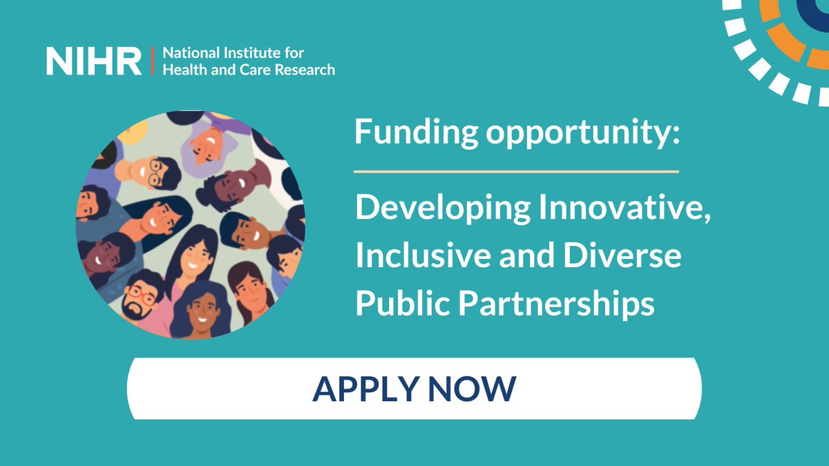 The annual funding call to encourage inclusive and/or new ways of partnership working between community organisations and researchers in health and care opens today! Find out more about the call and how you can apply here: nihr.ac.uk/documents/deve…
