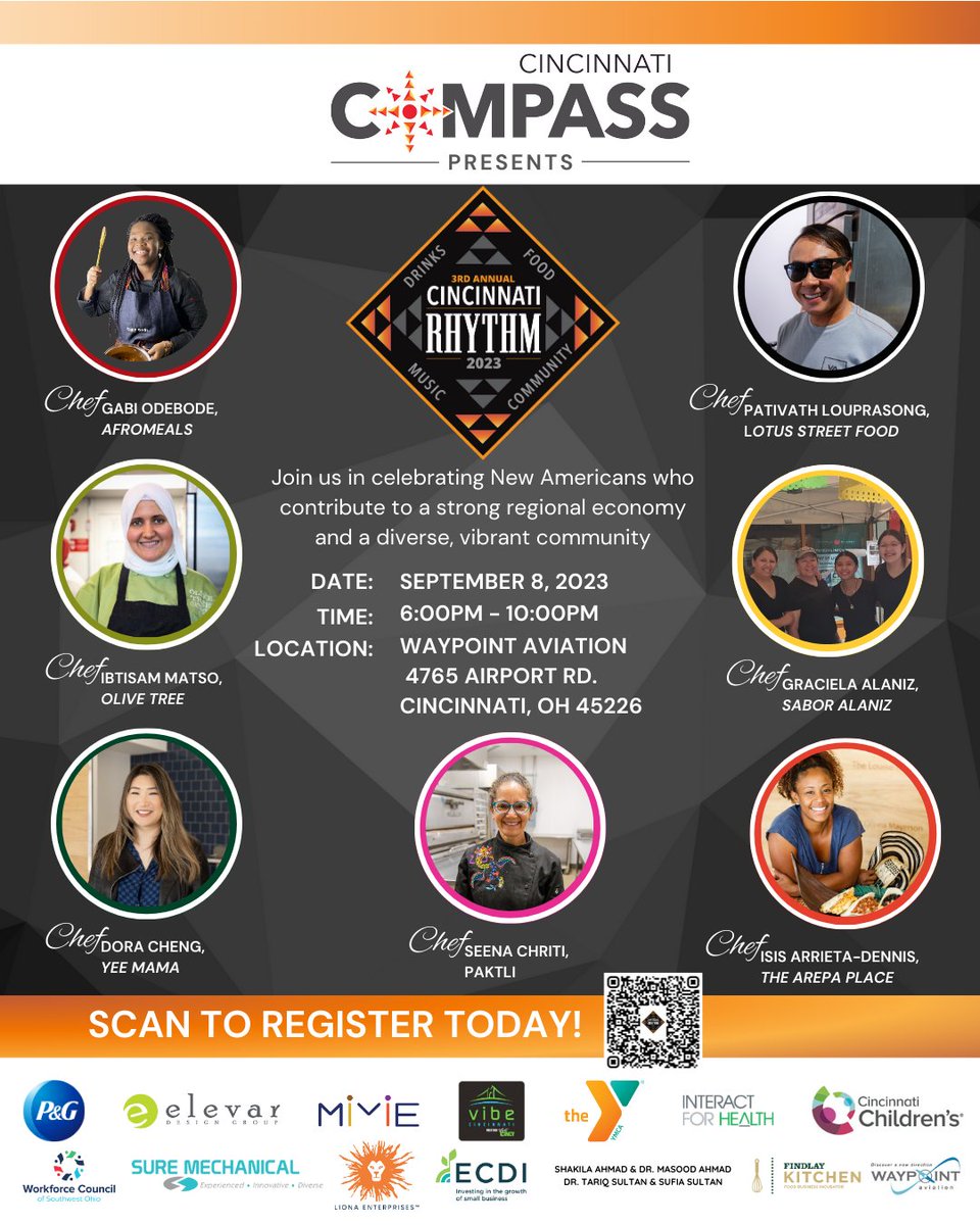Food-based small businesses add vibrancy to neighborhoods and bring a sense of connection and belonging. We are thankful to partner with 7 chefs at the annual event. Please join us September 8th: eventbrite.com/e/cincinnati-c… 

#smallbusiness #inclusiveeconomy #immigrants #refugees