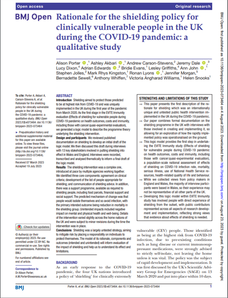 'We all had to make decisions differently and quickly' What was shielding from COVID-19 all about? We've got a new article exploring how and why the policy decision was made, and what it meant in practice @HSRSwansea @PRIMECentre @helen_snooks bmjopen.bmj.com/content/13/8/e…